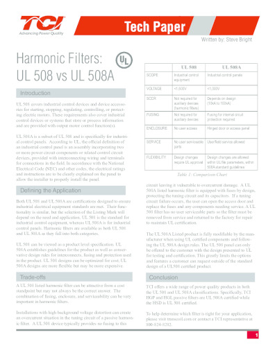 Harmonic Filters: UL 508 vs UL 508A
